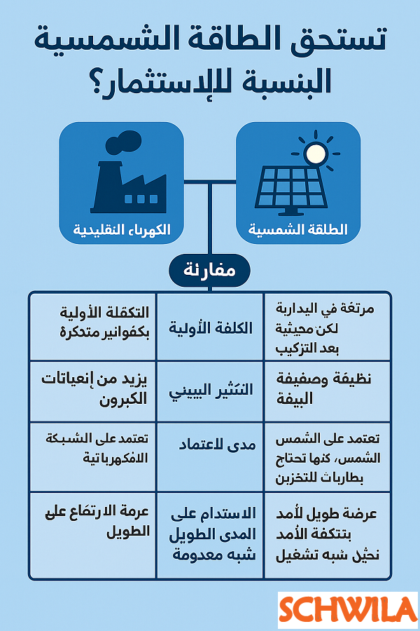 🚀 هل الطاقة الشمسية تستحق الاستثمار؟ مقارنة بين الكهرباء التقليدية والطاقة النظيفة